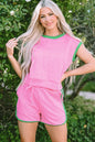 Black Contrast Trim Cable Textured Shorts Set - Sweet Fashion Wholesale