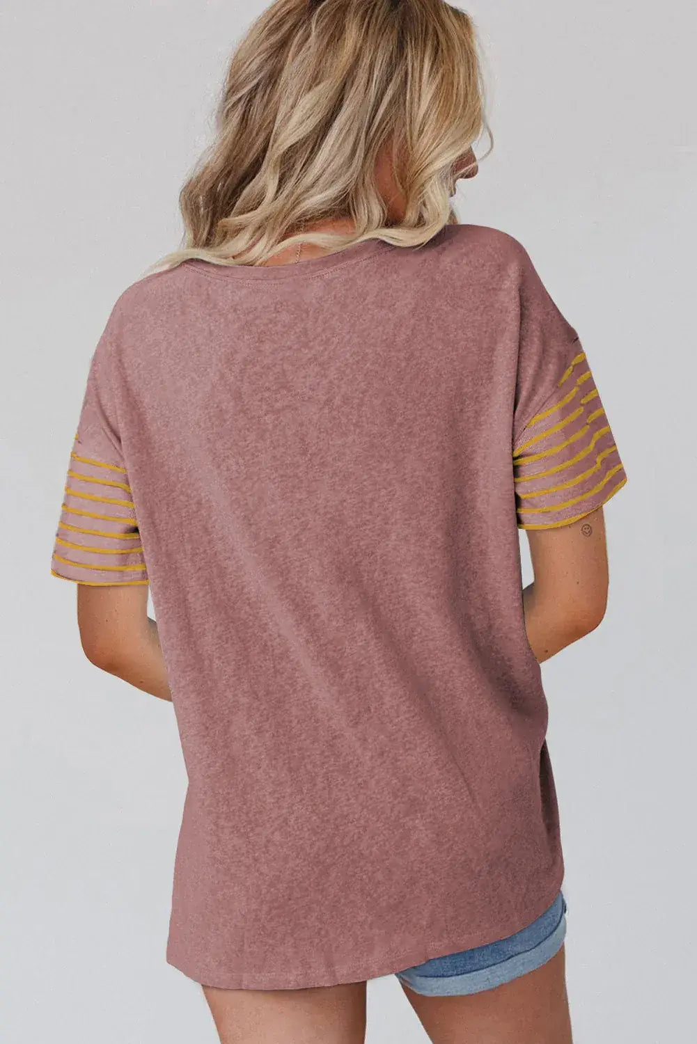 Red Dahlia Color Block Striped Detail Loose T Shirt - Sweet Fashion Wholesale