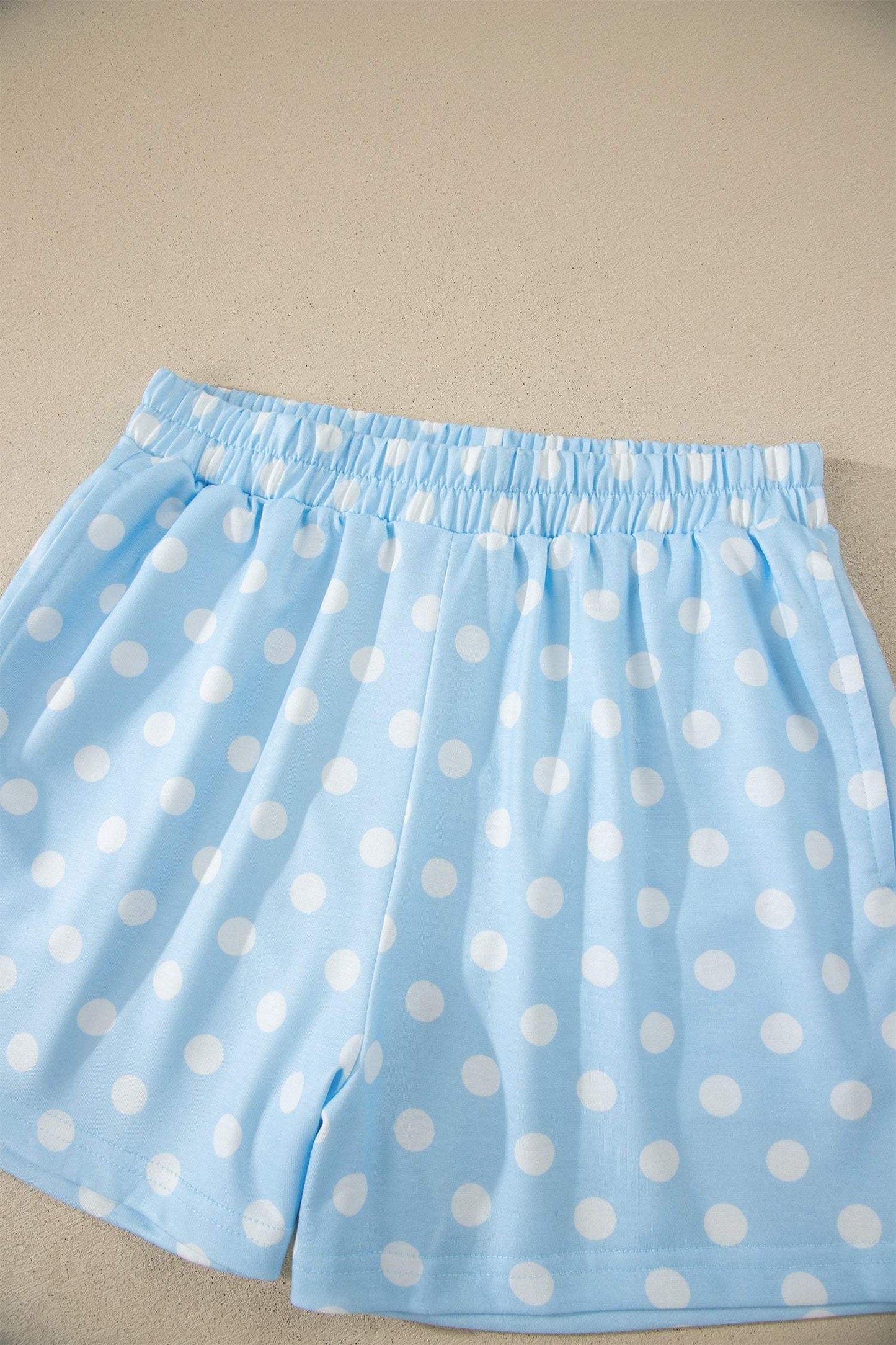 Green Polka Dot Print Color Block Trim Mock Neck Short Set