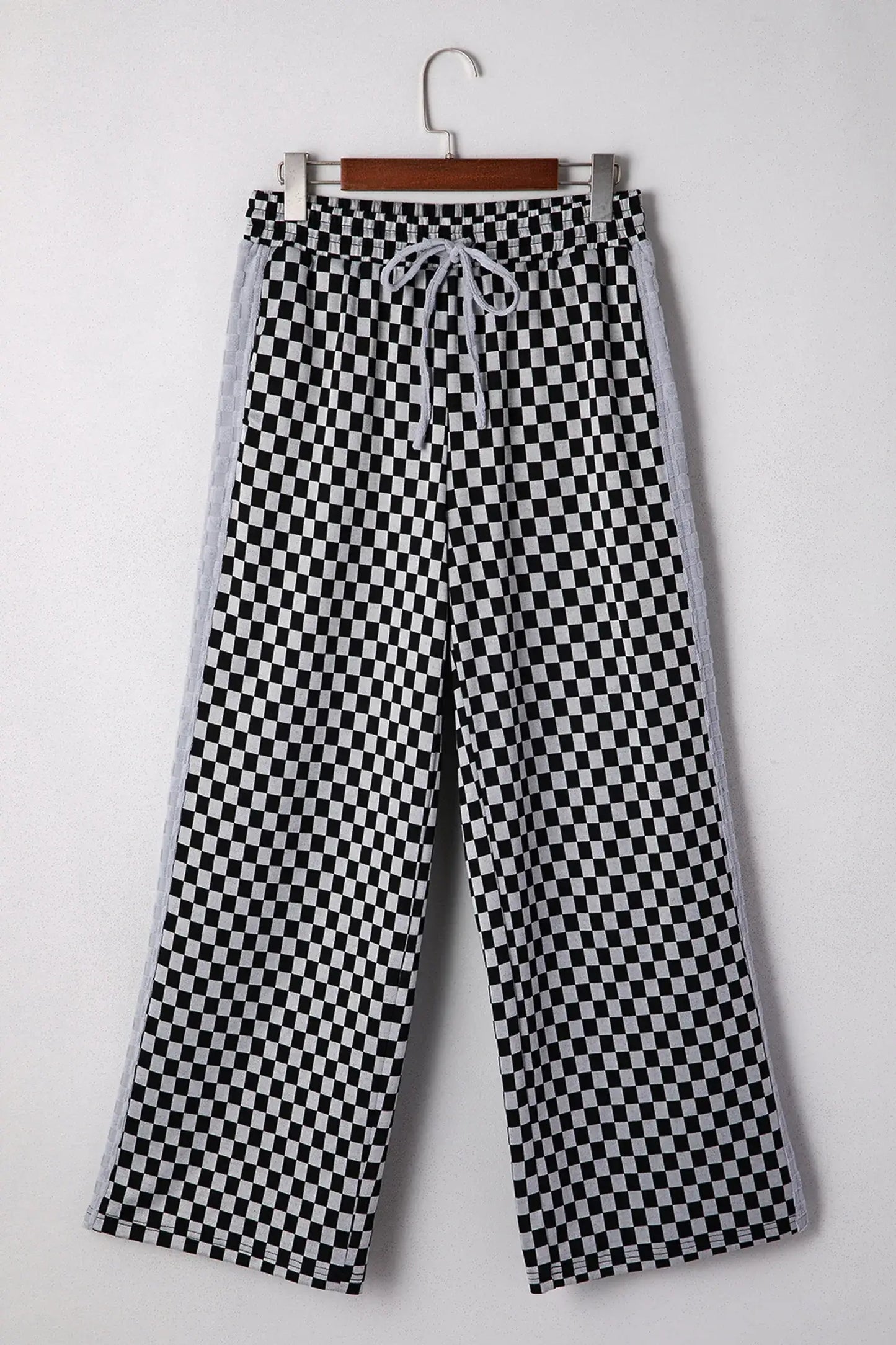 White Checkerboard Drawstring Waist Casual Pants - Sweet Fashion Wholesale