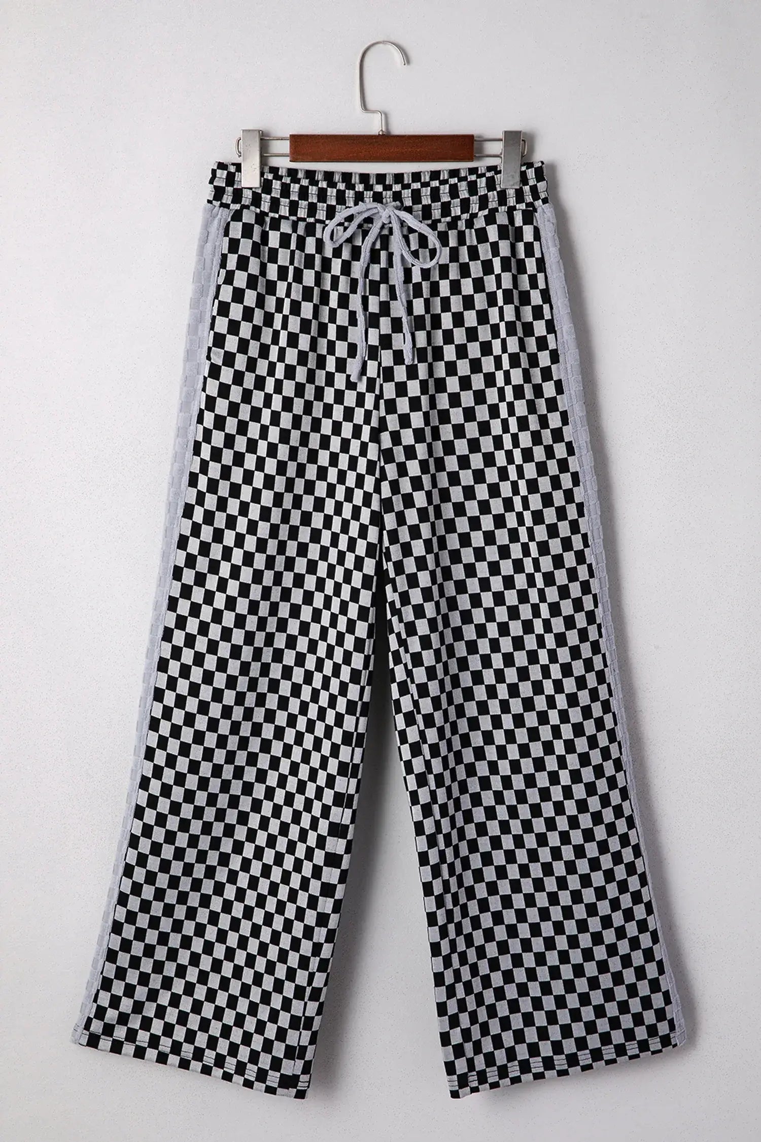White Checkerboard Drawstring Waist Casual Pants - Sweet Fashion Wholesale