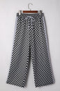 White Checkerboard Drawstring Waist Casual Pants - Sweet Fashion Wholesale