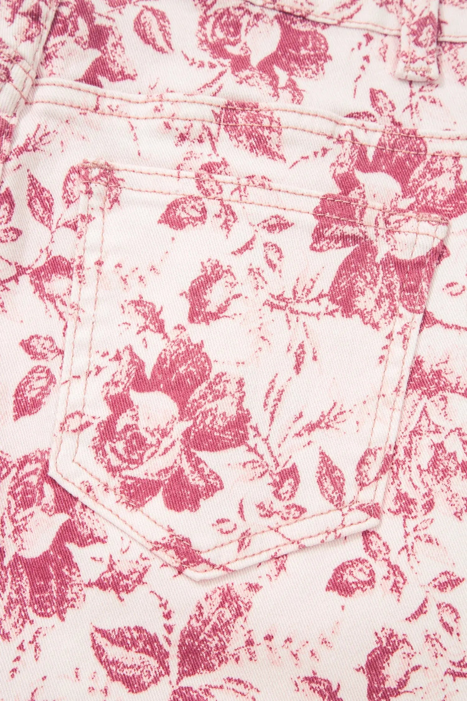 Pink Vintage Floral Print Denim Shift Pants - Sweet Fashion Wholesale