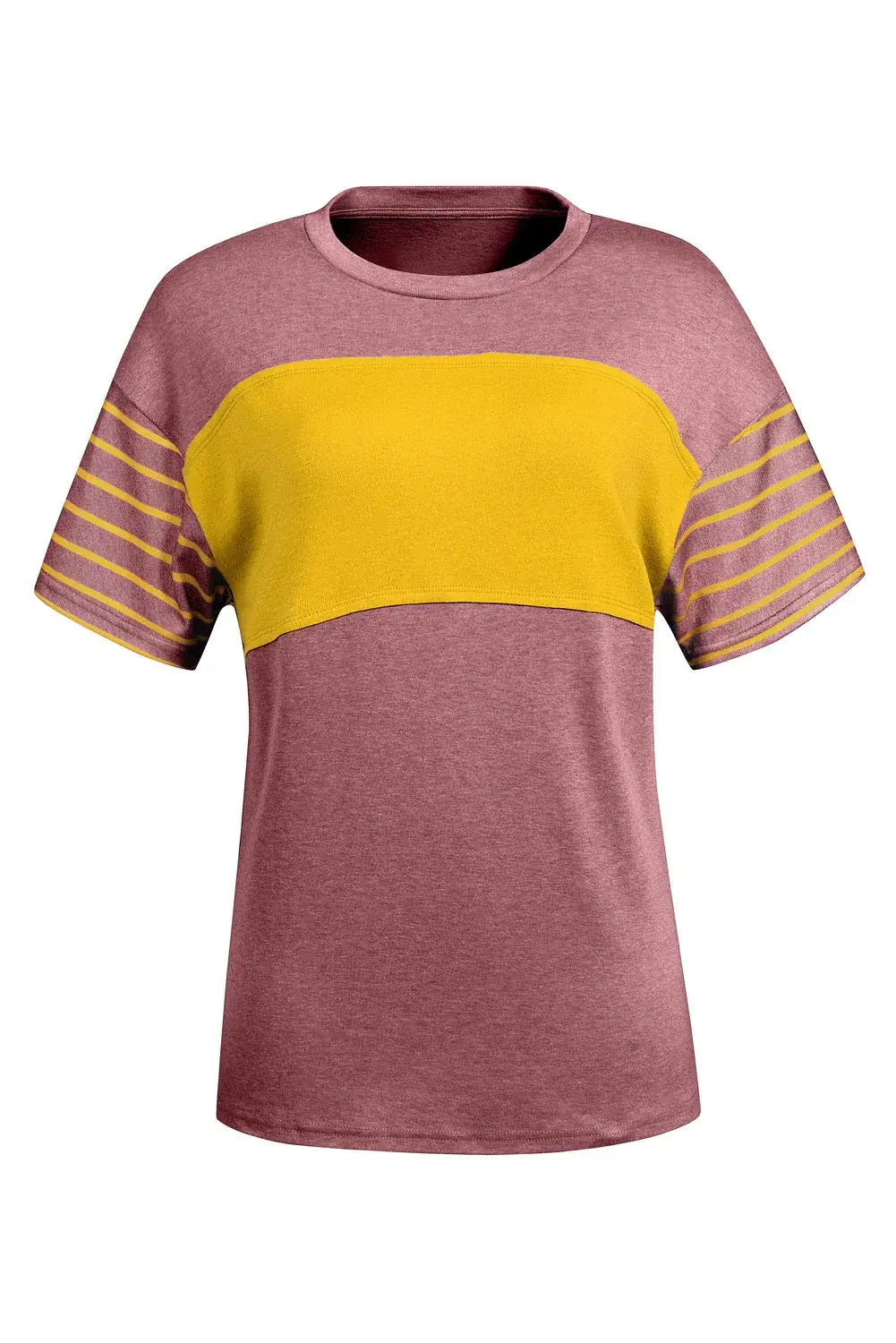 Red Dahlia Color Block Striped Detail Loose T Shirt - Sweet Fashion Wholesale