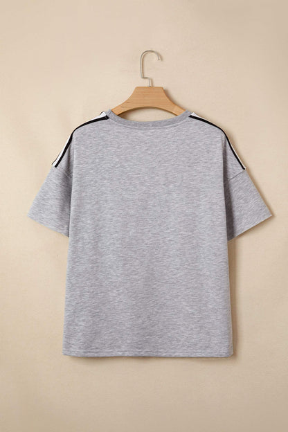 Light Grey Patchwork Detail Raw Edge Oversize Tee