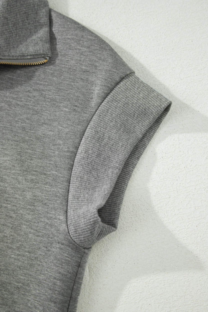 Gray Half Zip Polo Tee Casual Pant Set