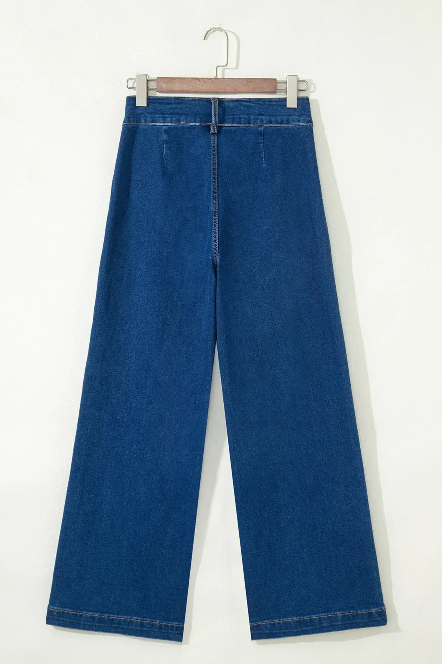 Sail Blue Hardware Decor Patched Pockets Wide Leg Denim Pants - Sweet Fashion Wholesale