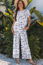 Beige Camouflage Print Twisted Rib Loose Tee Drawstring Pants Set