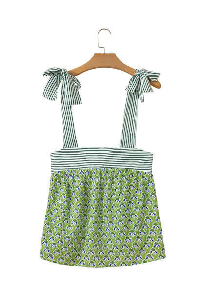 Green Fashion Printed Knot Straps Babydoll Tank Top