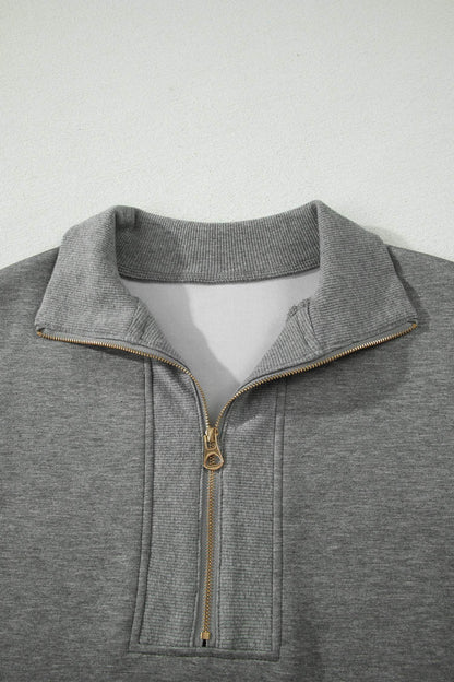 Gray Half Zip Polo Tee Casual Pant Set