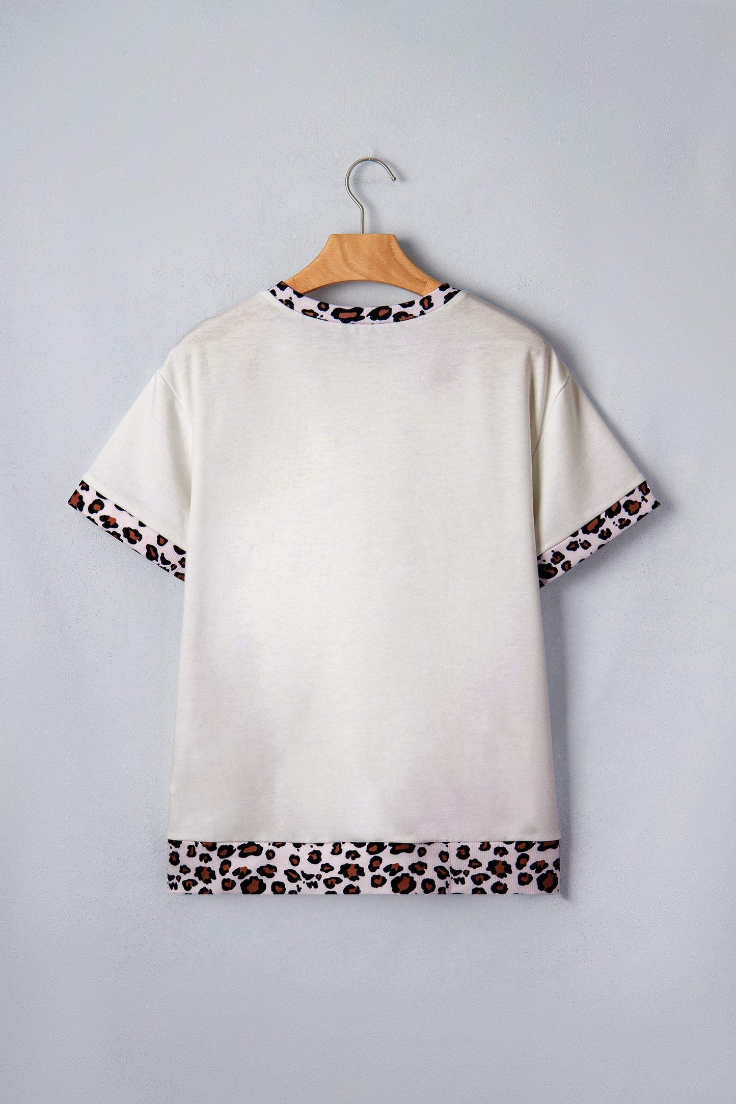 White Ribbed Leopard Patchwork Uneven Hem T Shirt