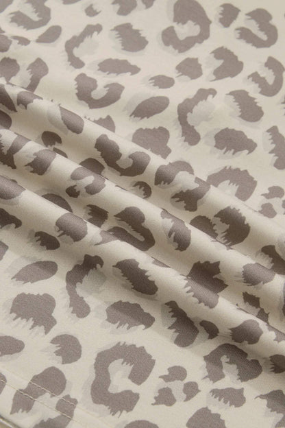 Khaki V Neck Collar Leopard Printed 2pcs Short Set