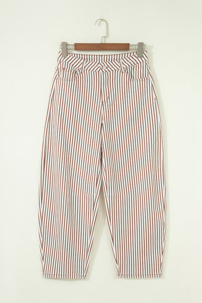 Sky Blue Stripe Casual Barrel Jeans