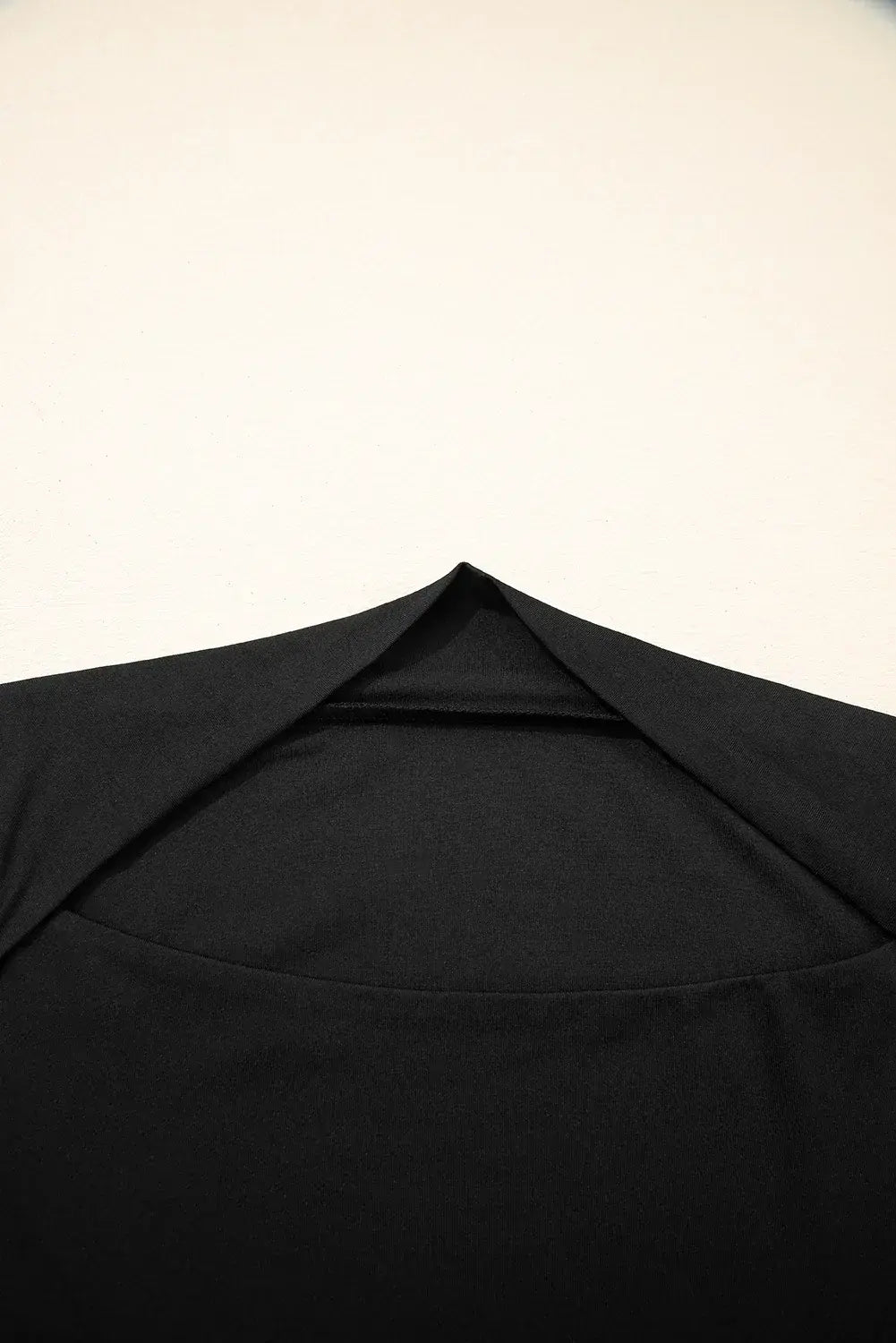 Black Crisscross Boat Neck Long Sleeve Slim Top
