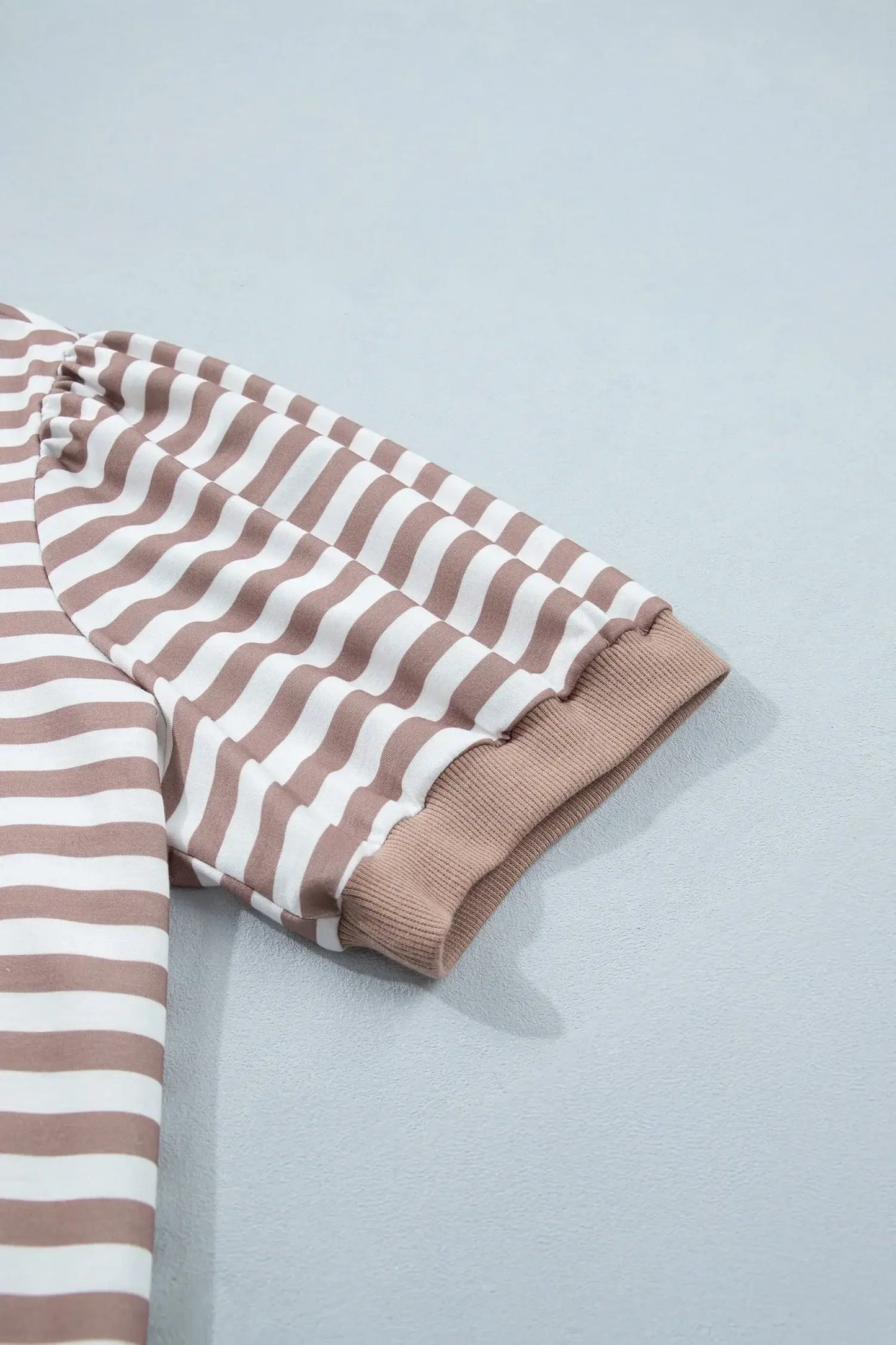 Orange Stripe Ribbed Trim Round Neck Short Puff Sleeve Plus T Shirt - Sweet Fashion Wholesale