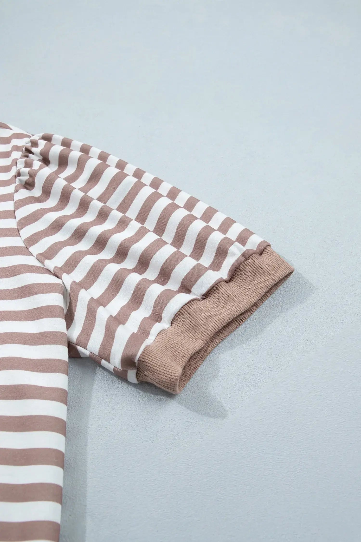 Orange Stripe Ribbed Trim Round Neck Short Puff Sleeve Plus T Shirt - Sweet Fashion Wholesale