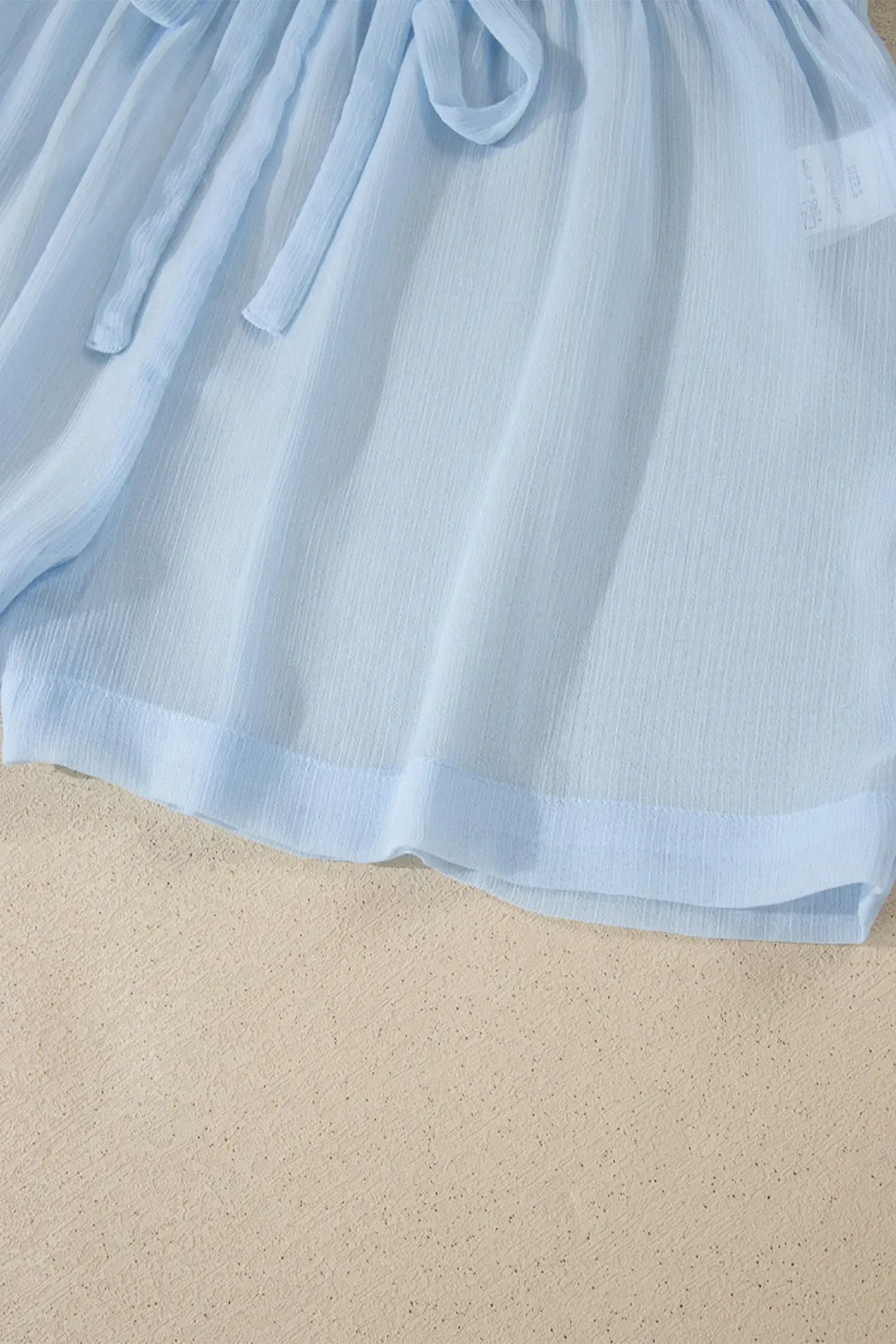Beau Blue Sheer Tunic Shirt Drawstring Shorts 2pcs Swim Cover Up - Sweet Fashion Wholesale