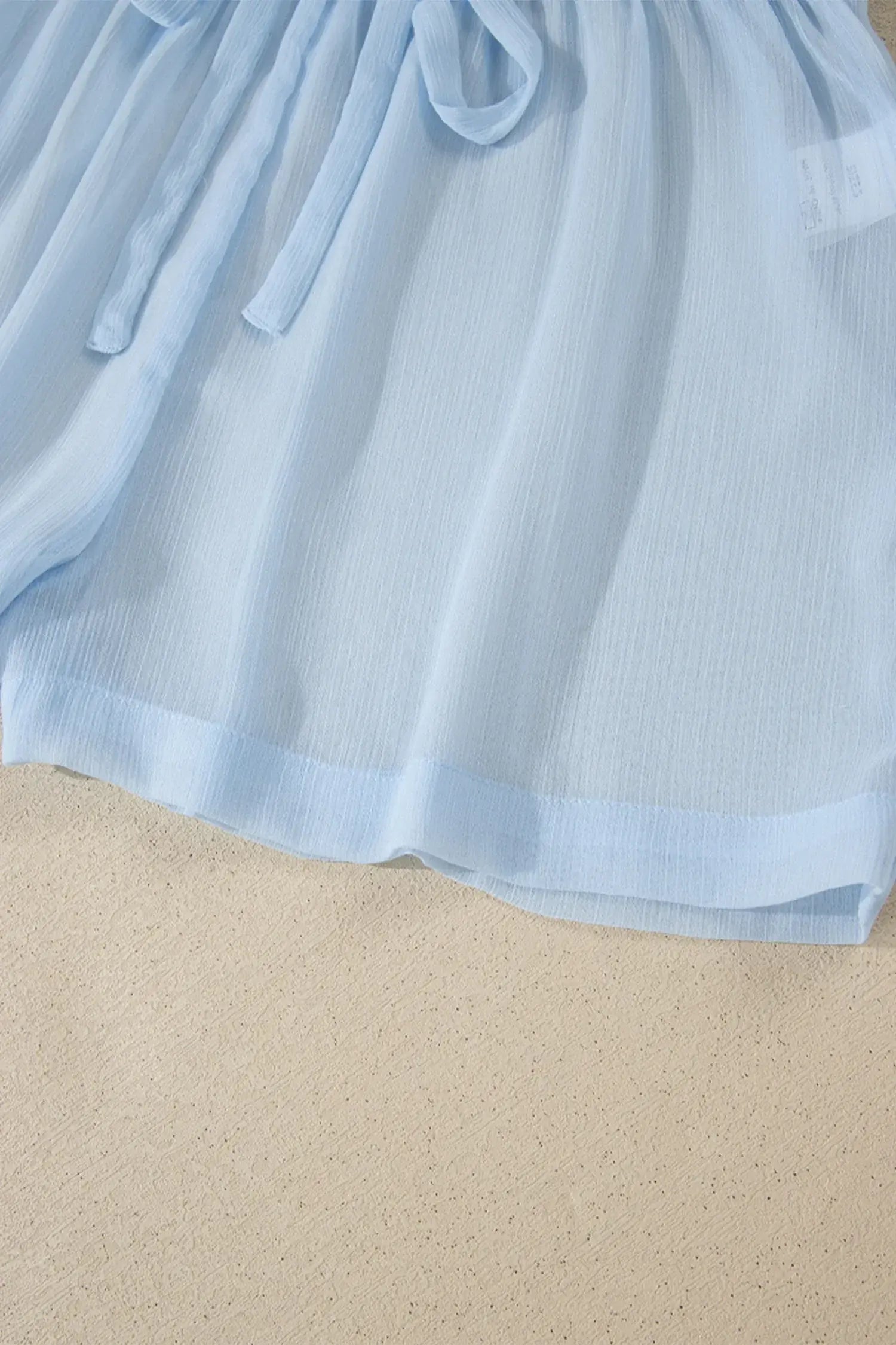 Beau Blue Sheer Tunic Shirt Drawstring Shorts 2pcs Swim Cover Up - Sweet Fashion Wholesale