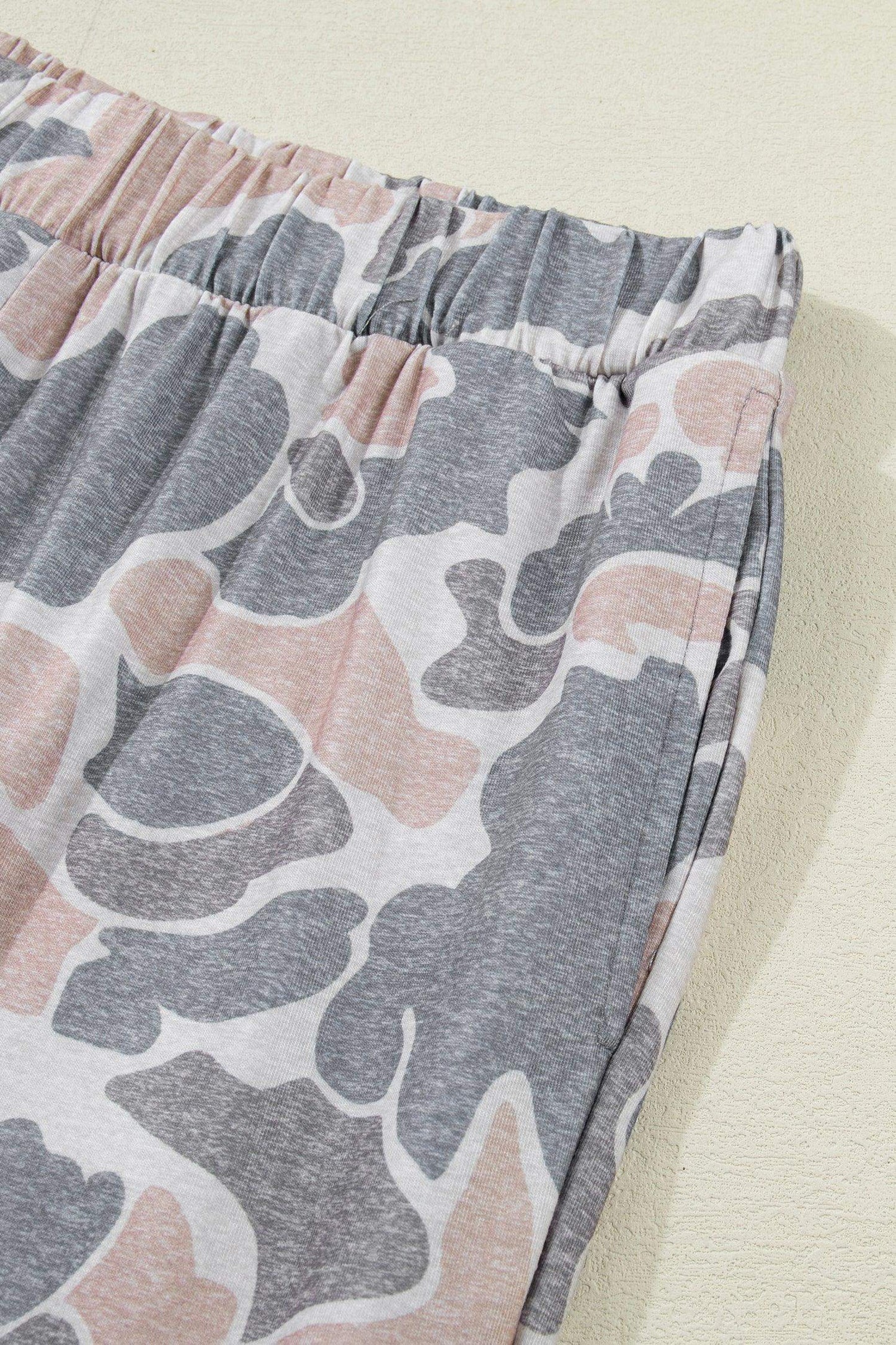Multicolour Camouflage Short Sleeve Top and High Waist Wide Leg Pants Set