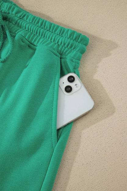 Mist Blue Solid Color Loose Tee Drawstring Shorts 2pcs Outfit