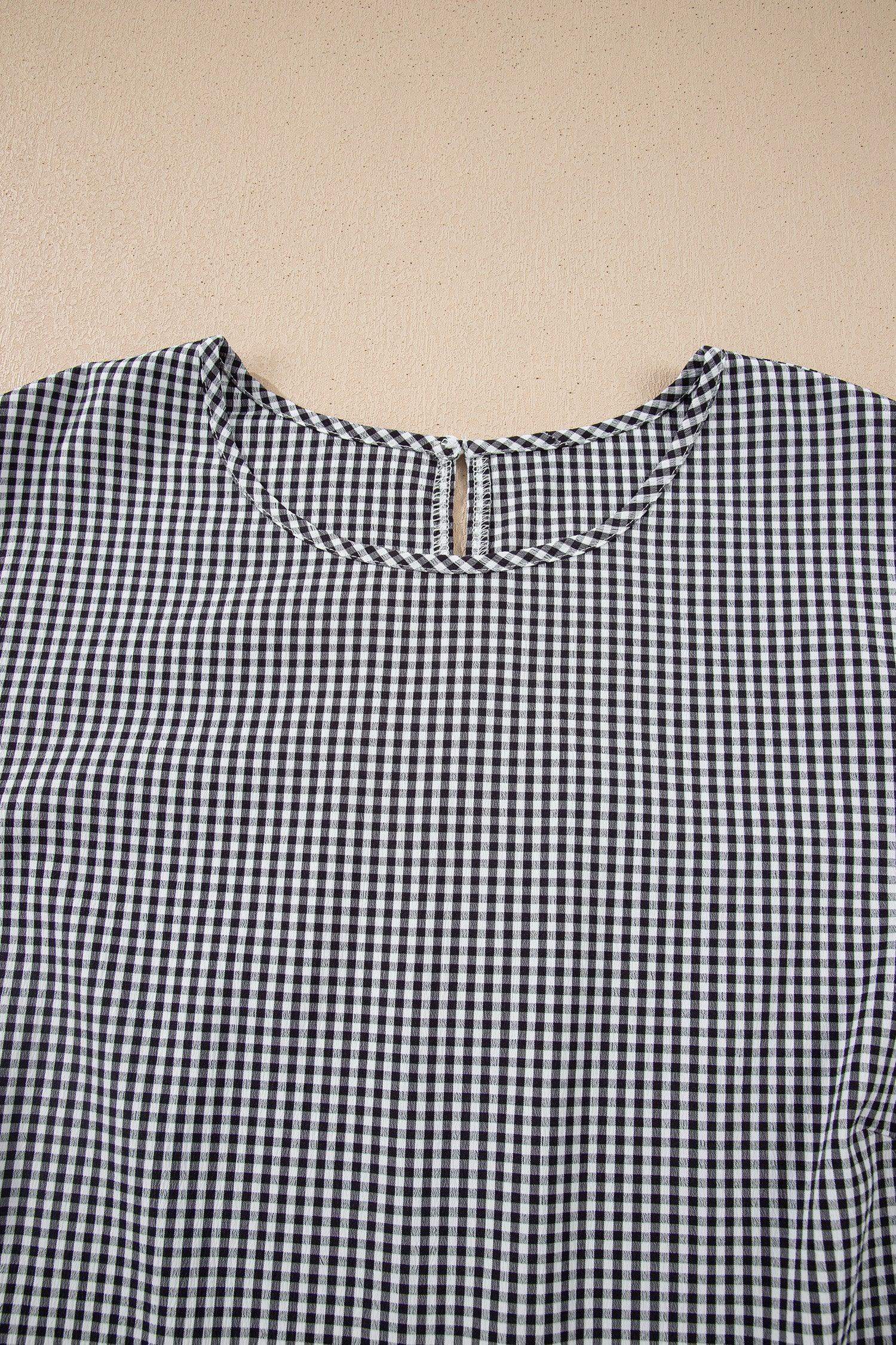 Black Plus Size Plaid Bow Decor Bell Sleeve Round Neck Jumper - Sweet Fashion Wholesale