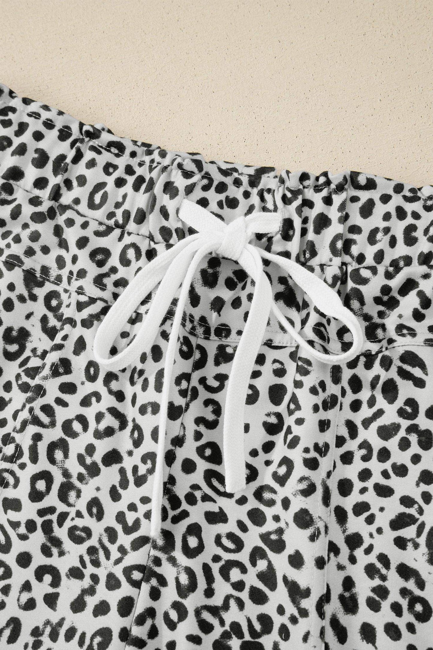 Khaki Animal Print Wide Leg Terry Knit Pants - Sweet Fashion Wholesale