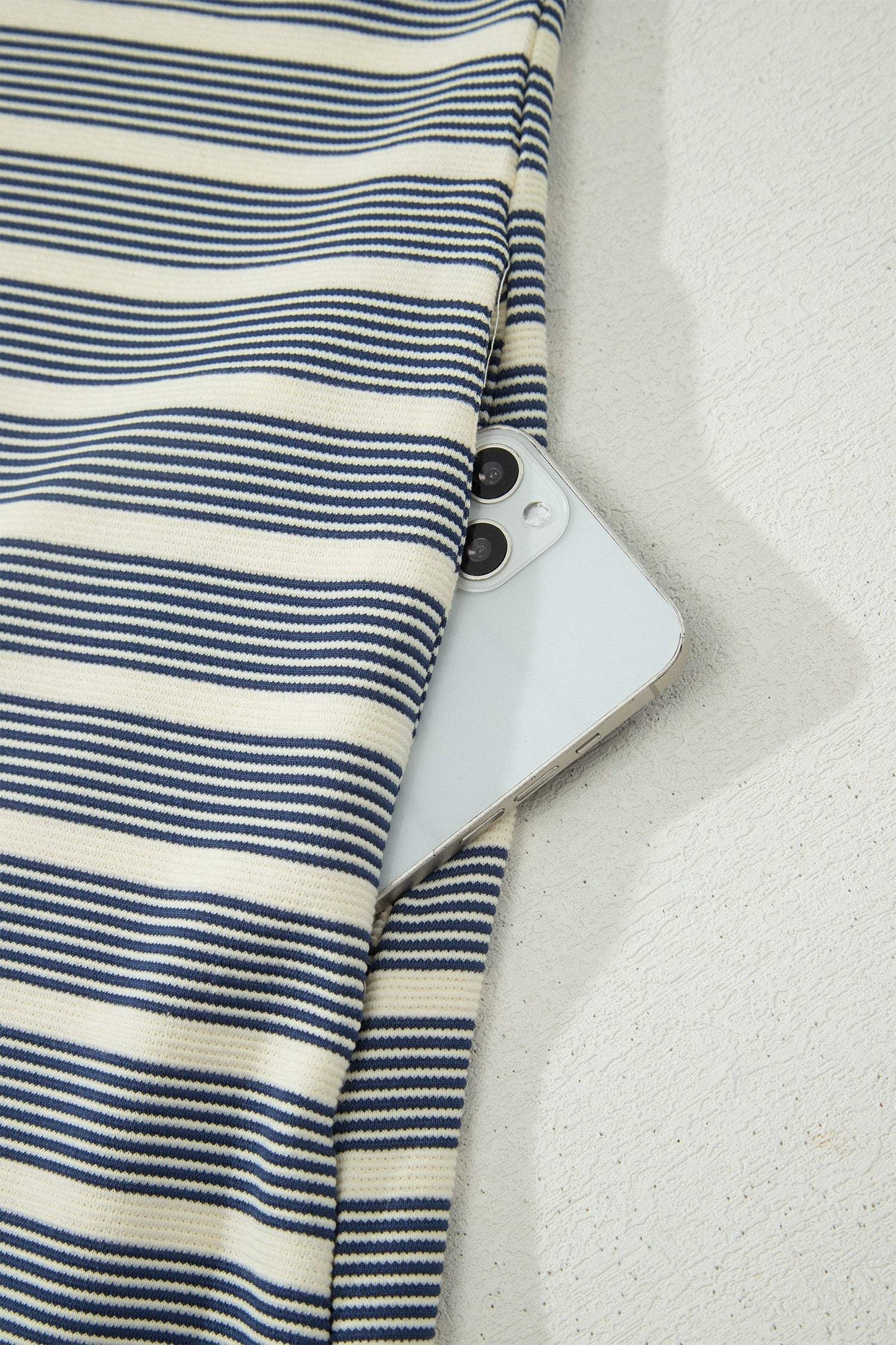 Blue Stripe Plus Size Contrast Trim Button V Neck Ruffle Sleeve Shift Dress