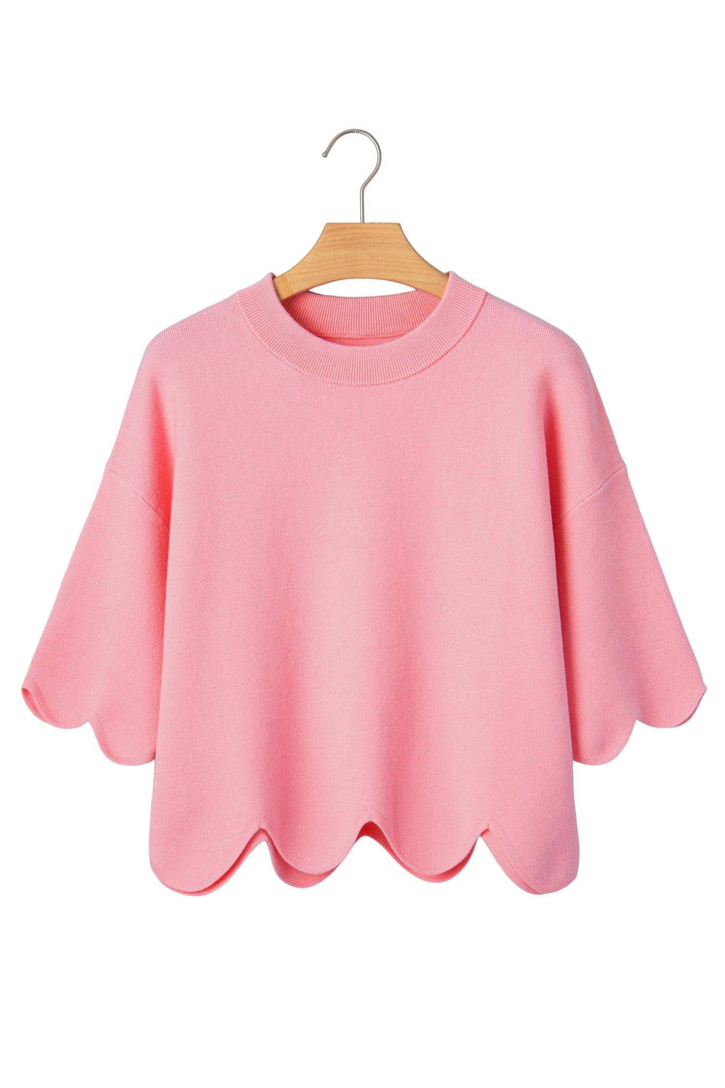 Myosotis Scalloped Hem 3/4 Sleeve Sweater Top - Sweet Fashion Wholesale