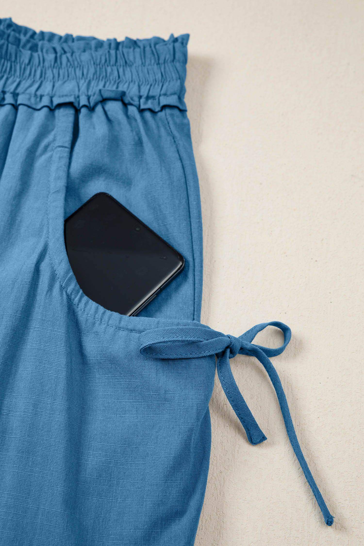 Prussian Blue Smocked Waist Casual Jogger Style Pants - Sweet Fashion Wholesale