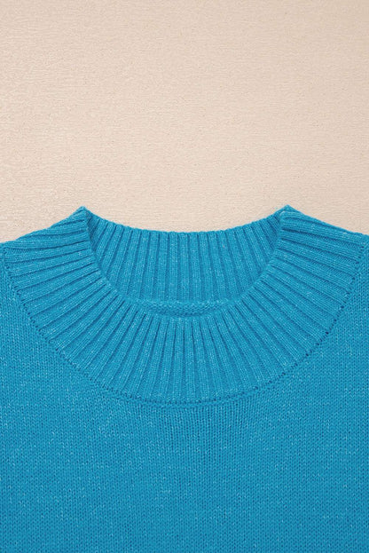 Blue Contrast Stitch Trim Knot Side Mock Neck Sweater Vest