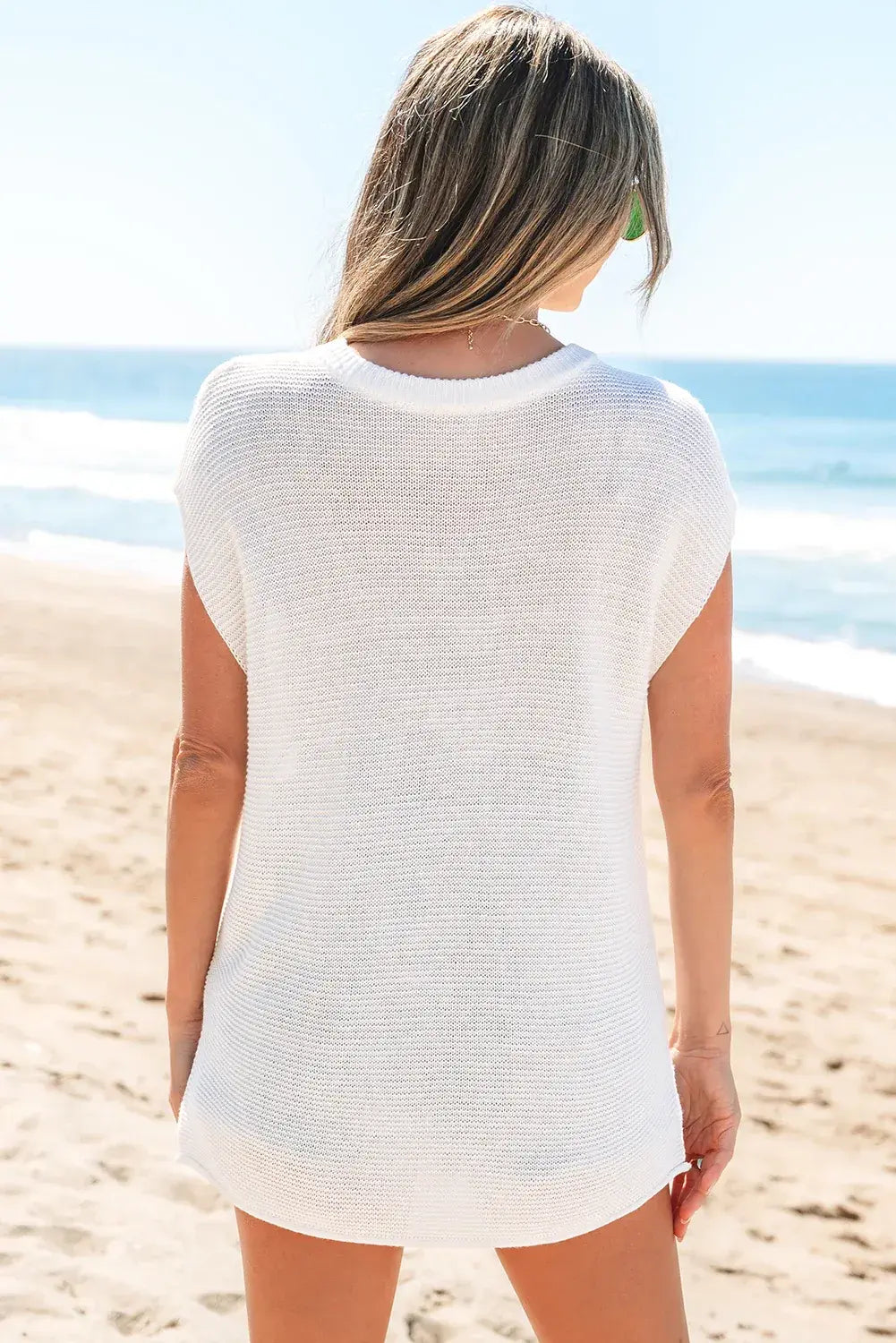 Jet Stream Solid Color Sweater Tee with Side Slits
