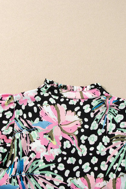 Pink Ricrac Floral Tiered Short Sleeve Blouse