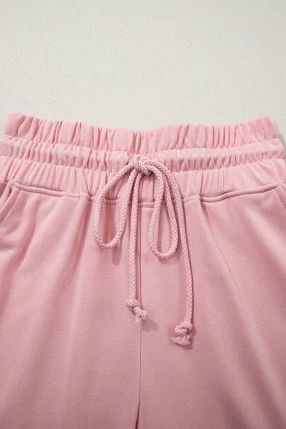 Clearly Aqua Solid Color Loose Tee Drawstring Wide Leg Pants 2pcs Outfit