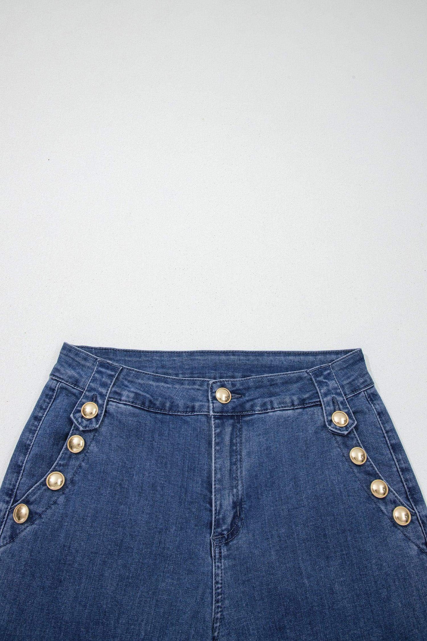 Ashleigh Blue Golden Button Detail Rolled Edge Flare Leg Jeans - Sweet Fashion Wholesale