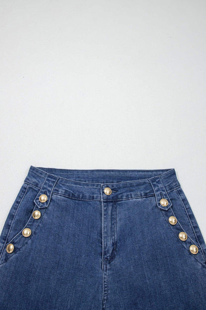 Ashleigh Blue Golden Button Detail Rolled Edge Flare Leg Jeans - Sweet Fashion Wholesale