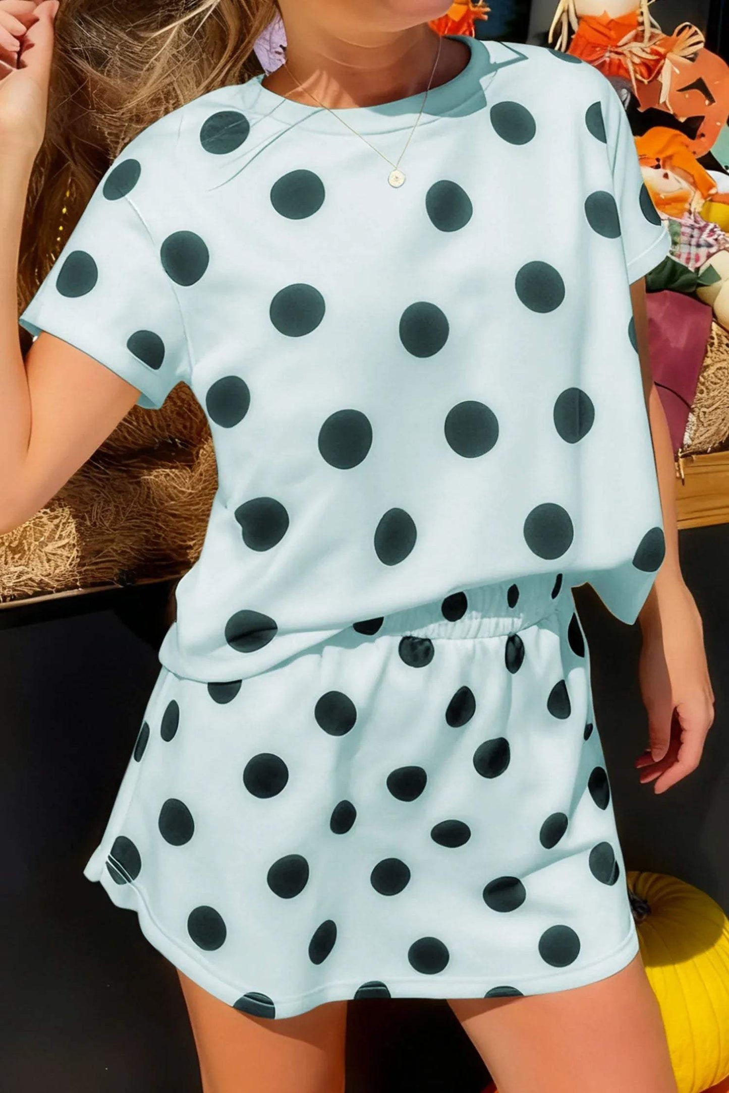 White Polka Dot Short Sleeve Top Casual Skort 2pcs Outfit - Sweet Fashion Wholesale