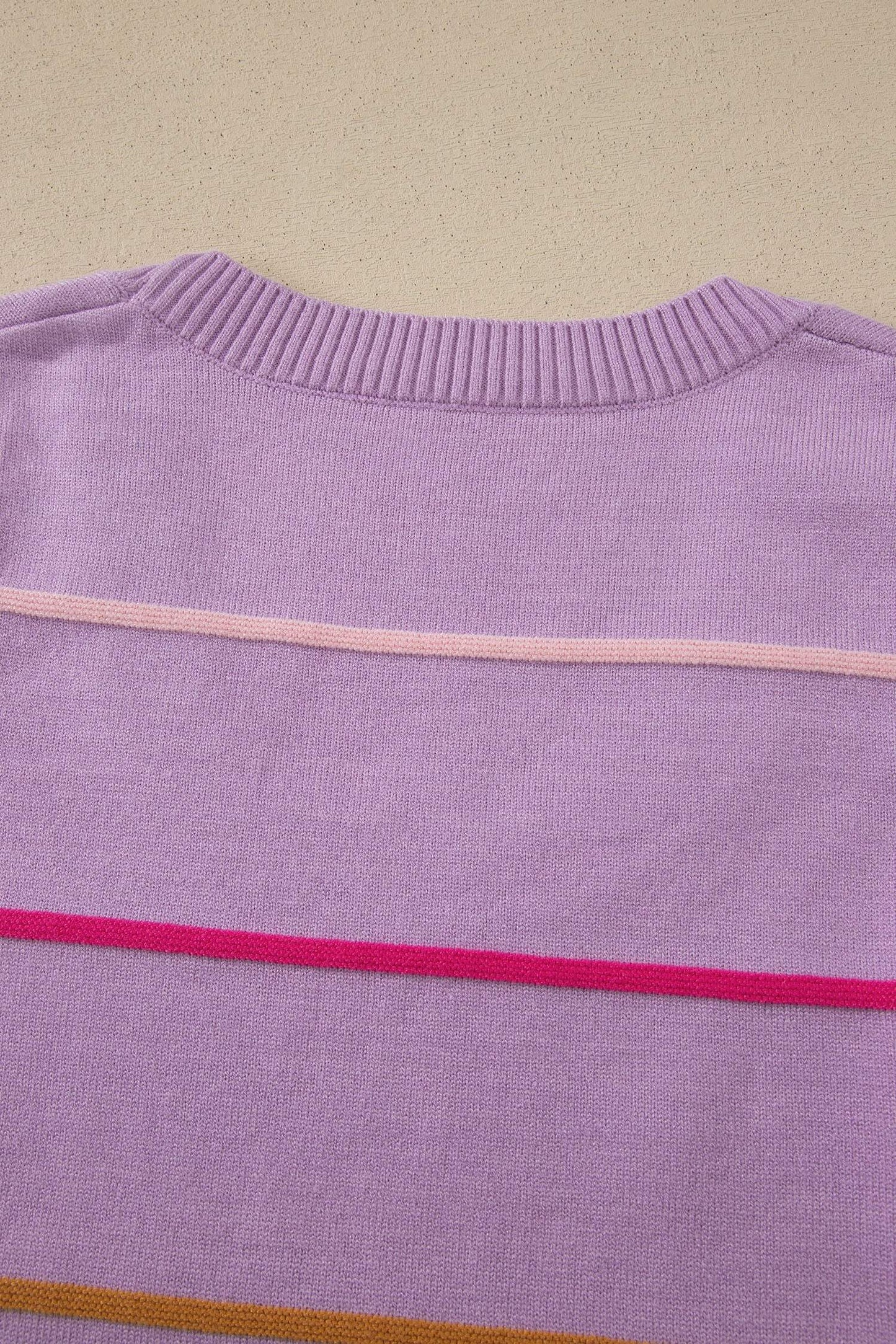 Purple Stripe Round Neck Knitted Sweater Tank