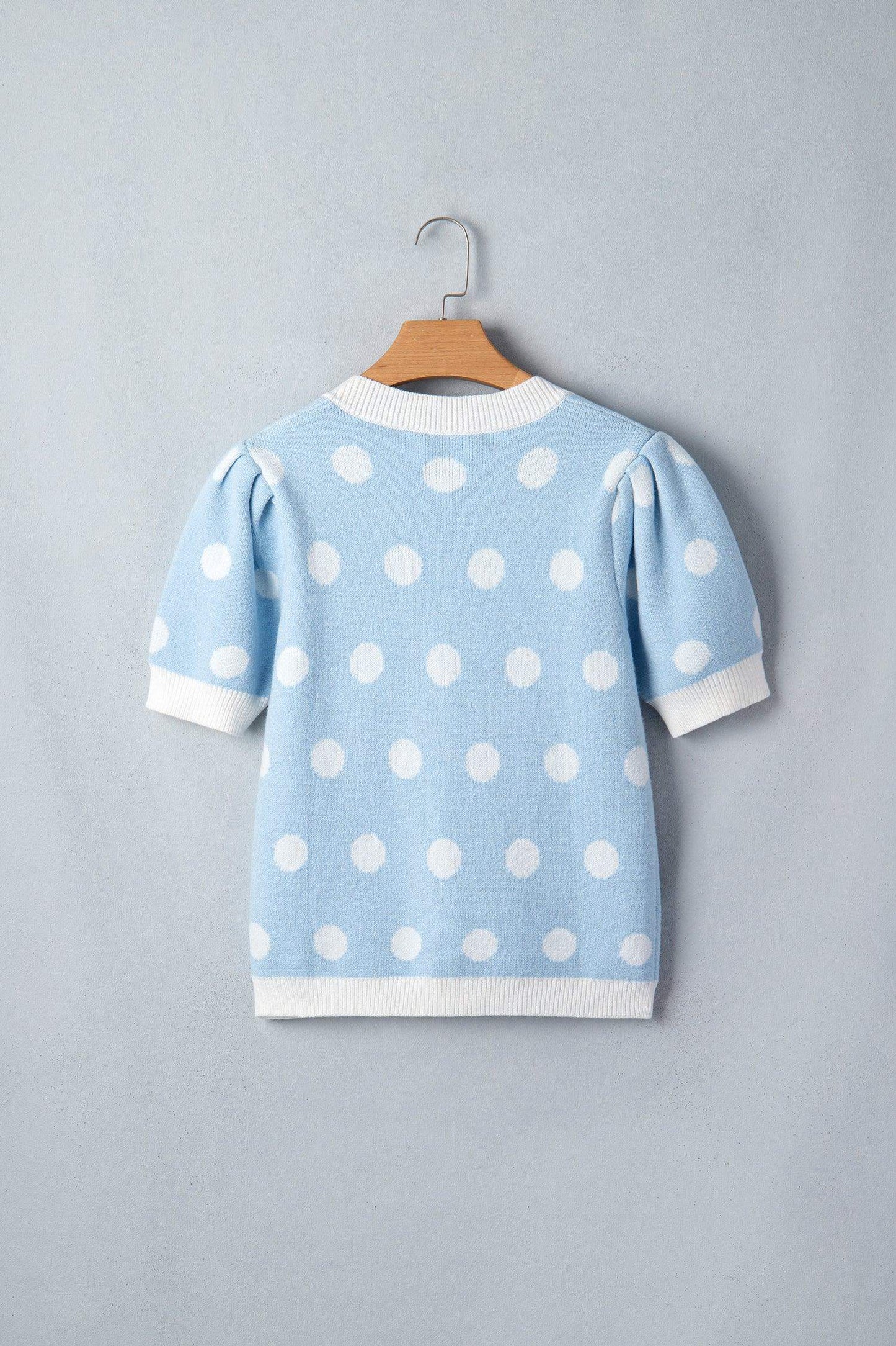 Pink Polka Dot Puff Short Sleeve Sweater Top - Sweet Fashion Wholesale