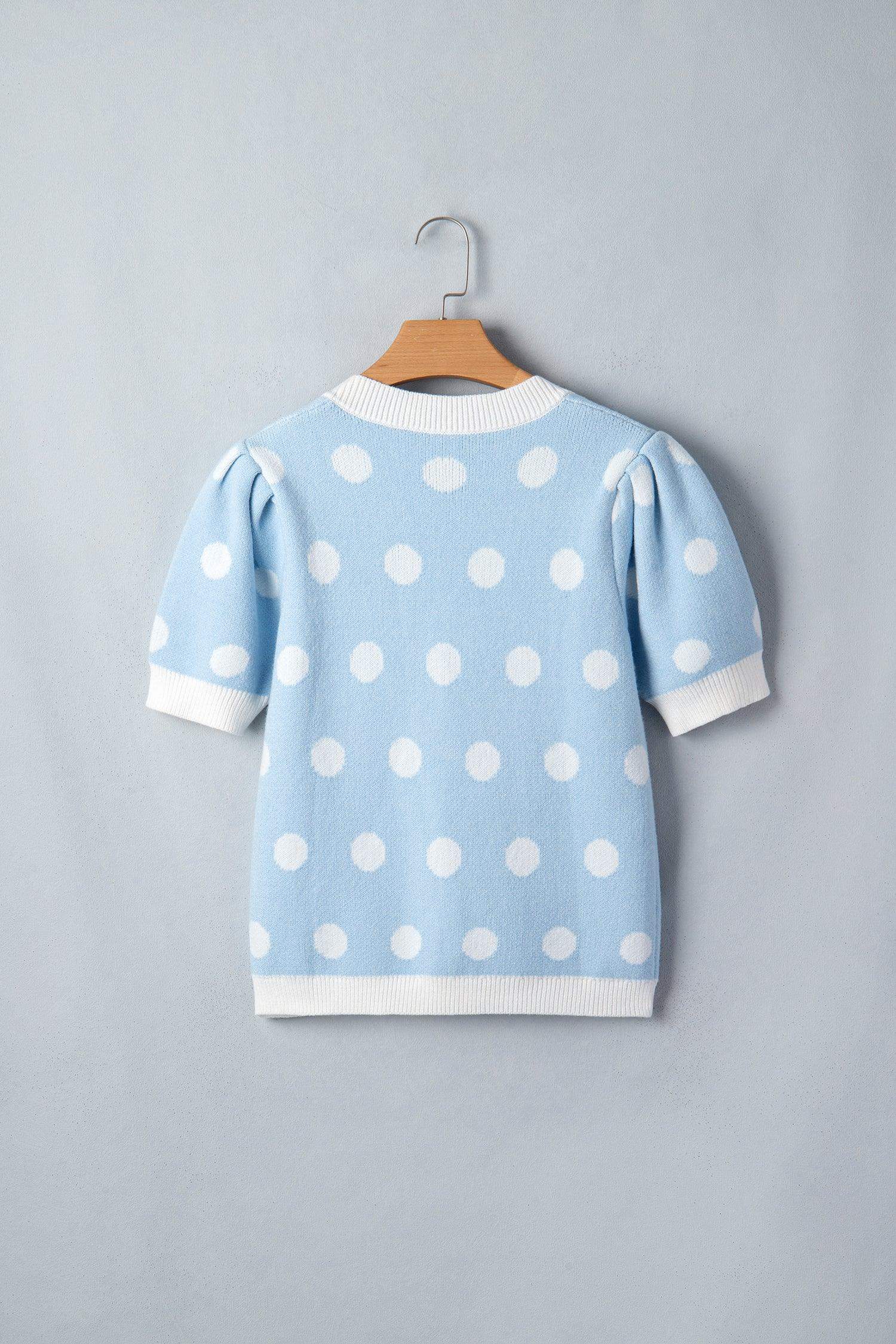 Pink Polka Dot Puff Short Sleeve Sweater Top - Sweet Fashion Wholesale