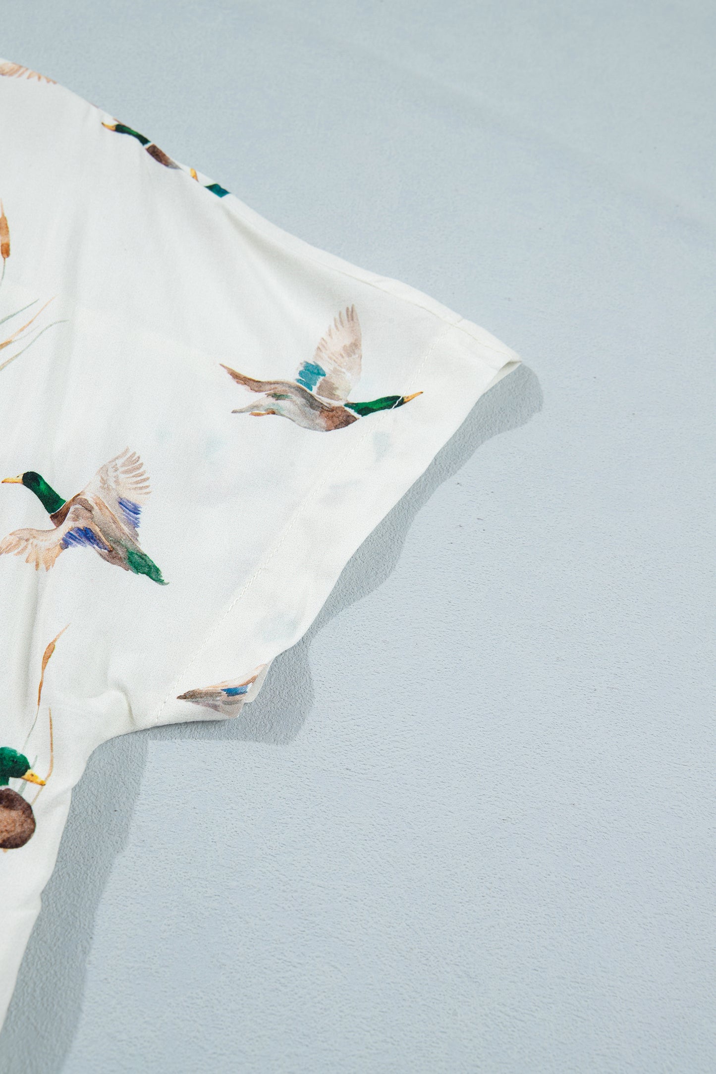 White Mallard Printed Button Flap Pocket Short Sleeve Shirt