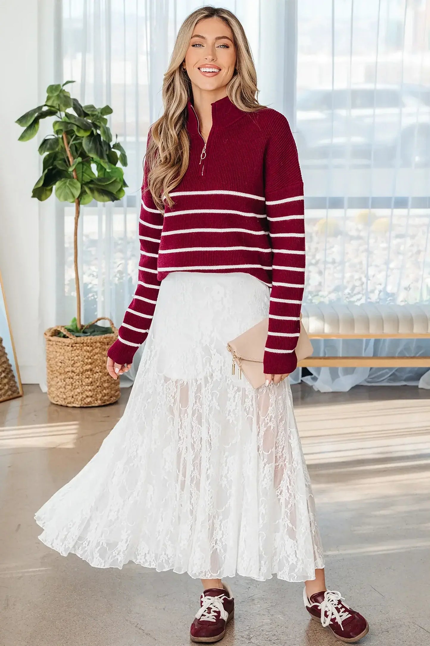 White Sheer Floral Lace Flowy Maxi Skirt - Sweet Fashion Wholesale