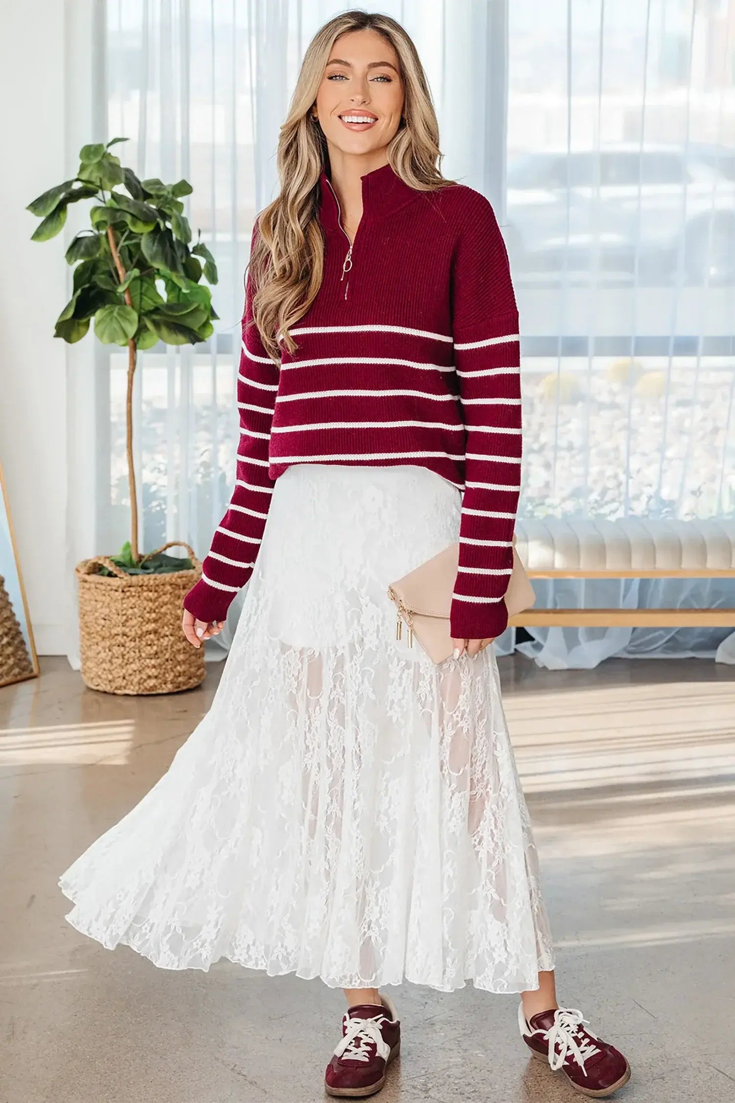 White Sheer Floral Lace Flowy Maxi Skirt - Sweet Fashion Wholesale