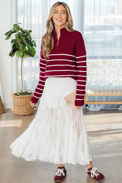 White Sheer Floral Lace Flowy Maxi Skirt - Sweet Fashion Wholesale
