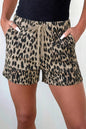 Brown Retro Leopard Print Lace-up Elastic Waistband Mid Rise Denim Shorts