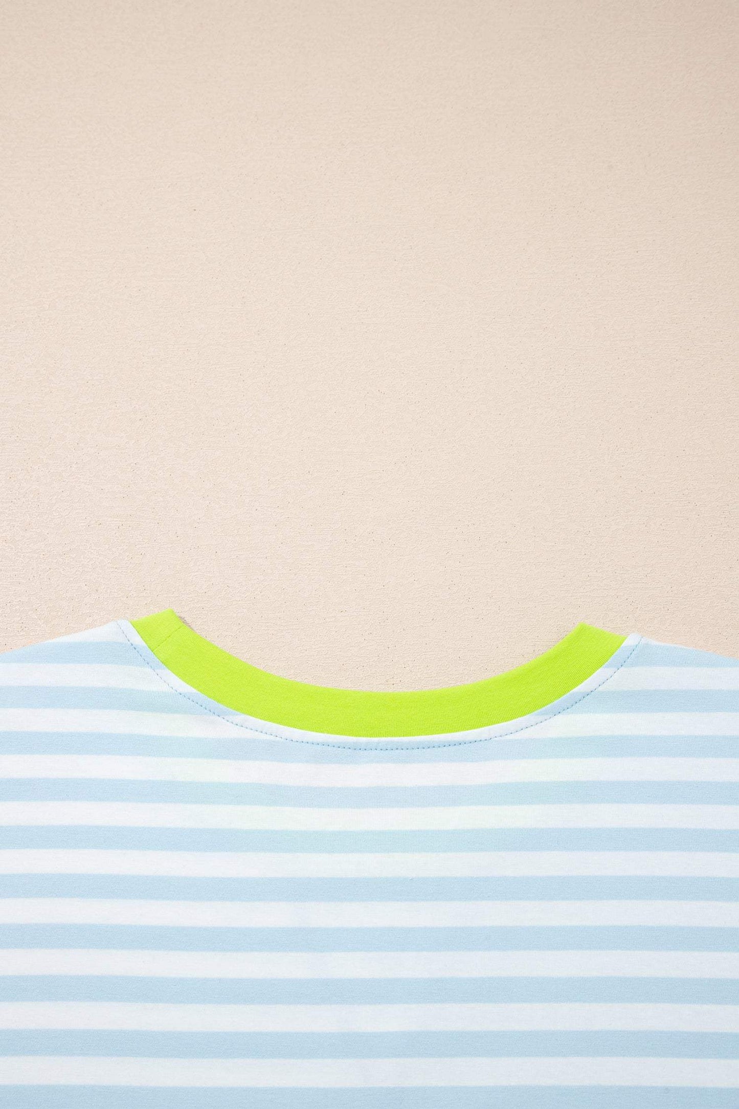 Yellow Stripe Contrast Neck Loose Tee and Drawstring Shorts Set