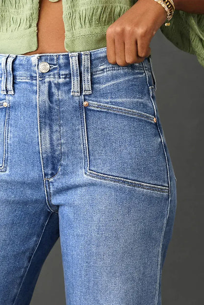 Beau Blue Loose Straight Leg Cropped High Waist Jeans - Sweet Fashion Wholesale