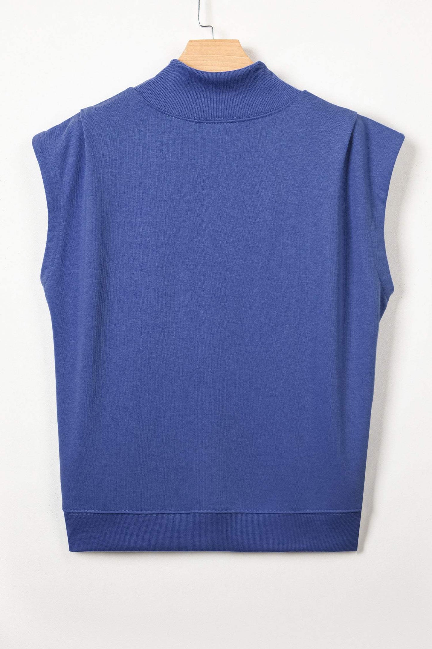 Sky Blue Solid Color High Neck Cap Sleeve Loose Top