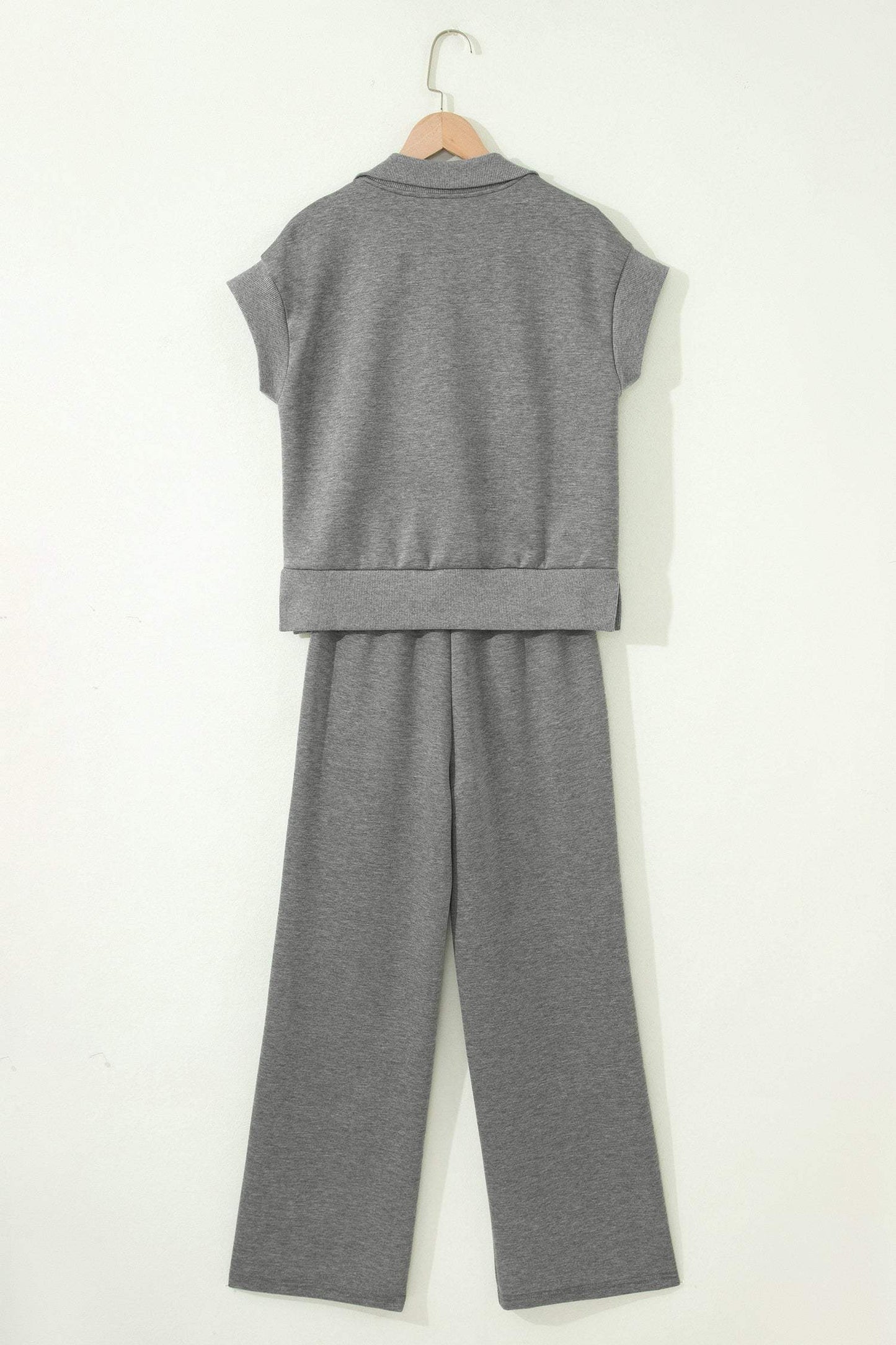Gray Half Zip Polo Tee Casual Pant Set