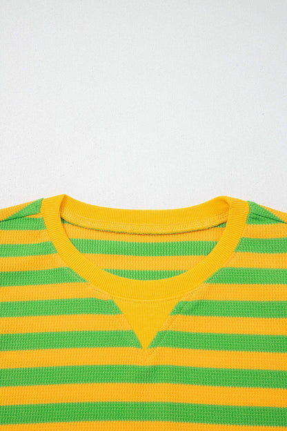Yellow Stripe Puff Short Sleeve T Shirt Matching Shorts Set