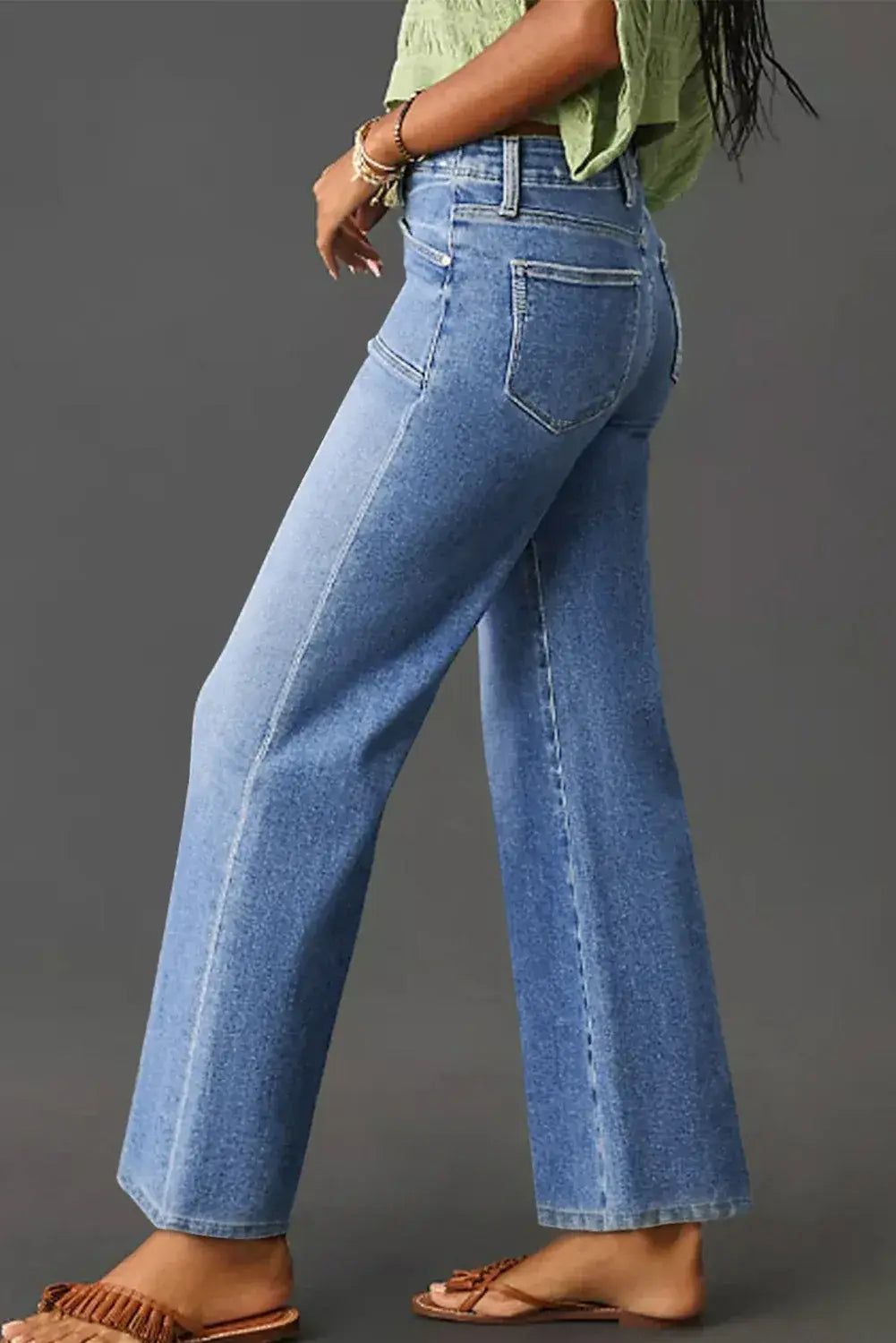Beau Blue Loose Straight Leg Cropped High Waist Jeans - Sweet Fashion Wholesale